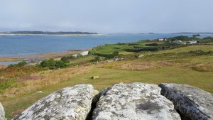 Bant's Carn, looking down at Halangy village (and across at Tresco and St Martin's)