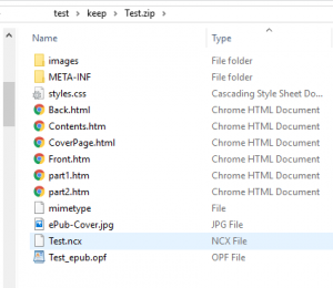 Contents of epub file