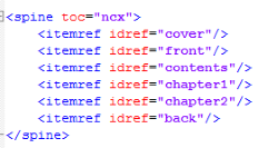 Spine section of opf file