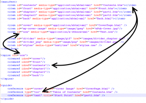 Mappings between items in OPF file