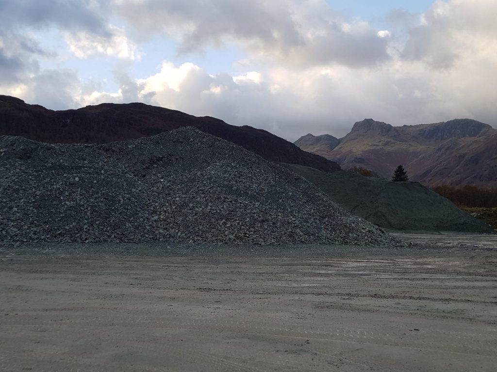 Elterwater Quarry and the Langdale Pikes