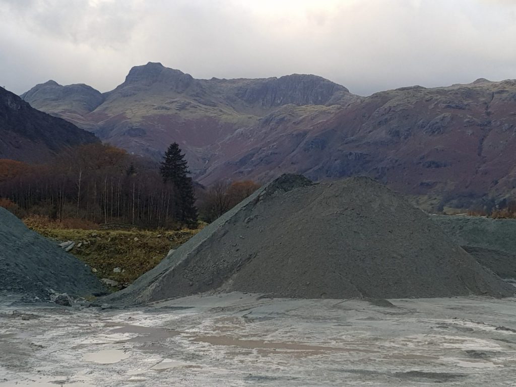 Elterwater quarry and the Langdale Pikes
